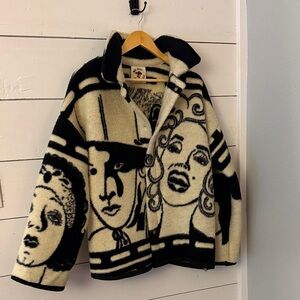 One of a kind So Bad Sew Good custom black and white graphic blanket jacket